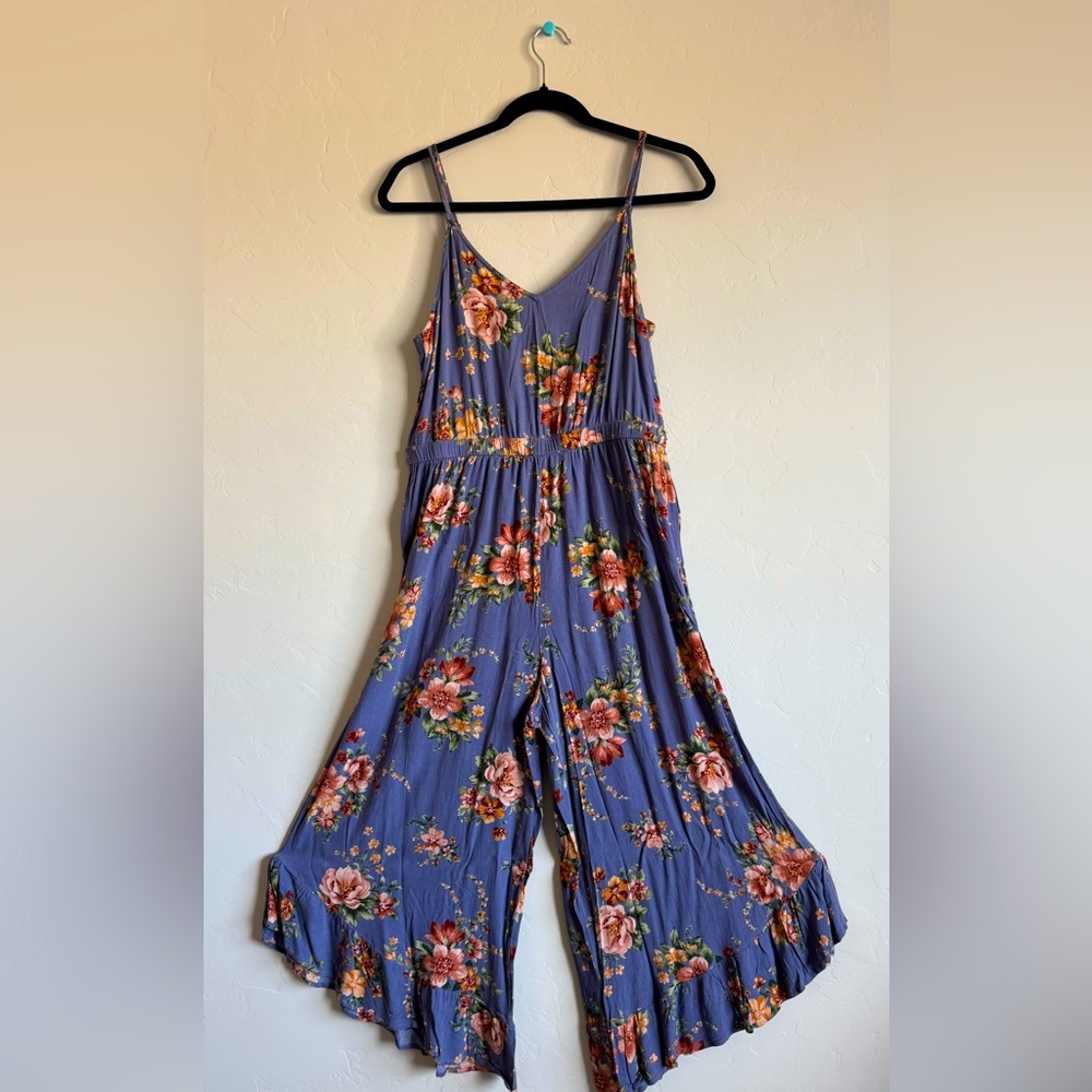 COPY - American Eagle Boho Spaghetti Strap Jumpsuit Purple Floral Ruffles - Siz…